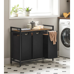 Industrial Laundry Hamper Rustic Storage Cabinet 3 Baskets Bag Lid Shelf Sorter Bin