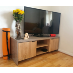 Grey TV Stand Large Media Cabinet Rustic Concrete Effect Vintage Wood Shelf Unit