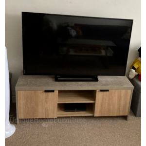 Grey TV Stand Large Media Cabinet Rustic Concrete Effect Vintage Wood Shelf Unit - Image 4