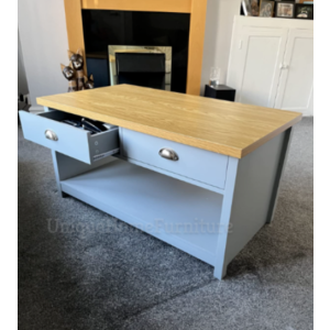 Grey Coffee Table Large Country Storage Vintage Drawers Shelf Rustic Wooden Unit - Image 4