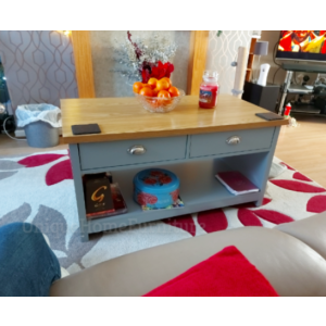 Grey Coffee Table Large Country Storage Vintage Drawers Shelf Rustic Wooden Unit - Image 3