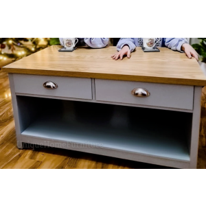 Grey Coffee Table Large Country Storage Vintage Drawers Shelf Rustic Wooden Unit - Image 2