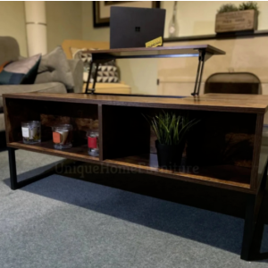 Industrial Coffee Table Vintage Lift Top Retro Storage Unit Rustic Metal Shelf - Image 2
