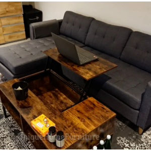 Industrial Coffee Table Vintage Lift Top Retro Storage Unit Rustic Metal Shelf - Image 3