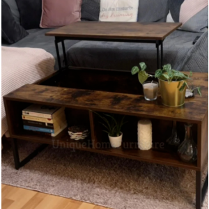 Industrial Coffee Table Vintage Lift Top Retro Storage Unit Rustic Metal Shelf - Image 4