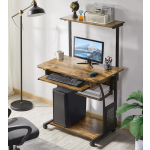 Compact Computer Desk Rustic Metal Workstation Small Industrial Home Office Tray
