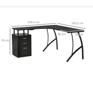 Large Computer Desk Black Executive Metal Home Office Modern Storage Drawers PC Table - Image 5