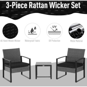 Garden Table and Chairs Rattan Bistro Set Metal Coffee 2 Seater Wicker Patio - Image 3