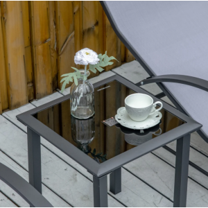 Sun Lounger Set Outdoor Patio Furniture Garden Bistro Coffee Table 2 Metal Chair - Image 3