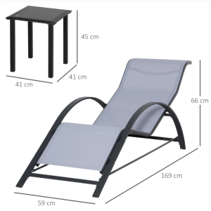Sun Lounger Set Outdoor Patio Furniture Garden Bistro Coffee Table 2 Metal Chair - Image 5