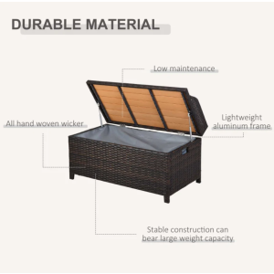 Rattan Storage Bench Outdoor Garden Wooden Sofa Seat Wicker Patio Tool Chest Box - Image 3