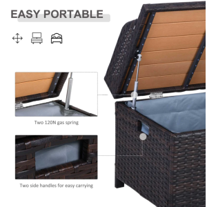 Rattan Storage Bench Outdoor Garden Wooden Sofa Seat Wicker Patio Tool Chest Box - Image 4