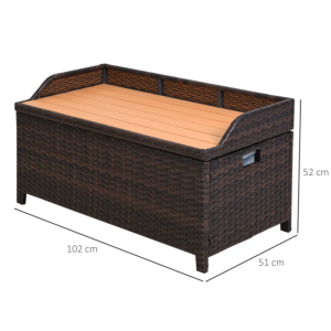 Rattan Storage Bench Outdoor Garden Wooden Sofa Seat Wicker Patio Tool Chest Box - Image 5
