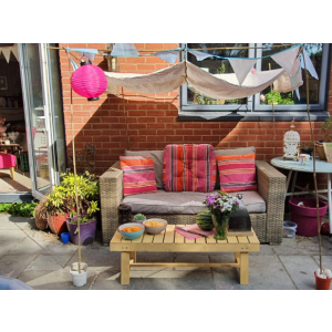 Wooden Garden Bench Small 2 Seater Patio Loveseat Chair Rustic Coffee Side Table - Image 3