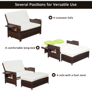 Large Garden Sofa Outdoor Patio Furniture Day Bed Sun Lounger Rattan Table Stool - Image 3