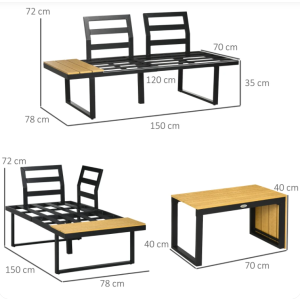 Metal Patio Furniture Garden Lounge Set Corner Cushion Wooden Sofa Chair Table - Image 7