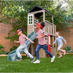 Wooden Garden Playhouse Large Slide Climbing Ladder Kids Wendy Tree Play House - Image 2