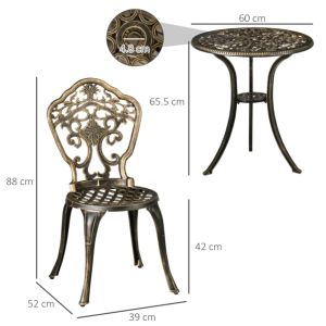 Vintage Bistro Set Bronze Cast Aluminium Furniture Outdoor Garden Patio 2 Chairs Table - Image 5