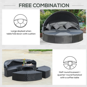 Large Rattan Sofa Set Round Wicker Table Garden Patio Cushion Lounge Furniture - Image 4