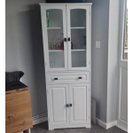 White Larder Unit Tall Kitchen Cupboard Display Glass Door Cabinet Pantry Shelf