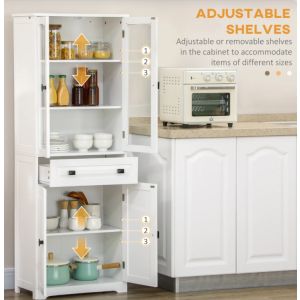 White Larder Unit Tall Kitchen Cupboard Display Glass Door Cabinet Pantry Shelf - Image 4