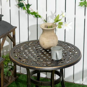 Patio Coffee Table Cast Aluminium Furniture Round Bistro Garden Side Plant Stand - Image 3