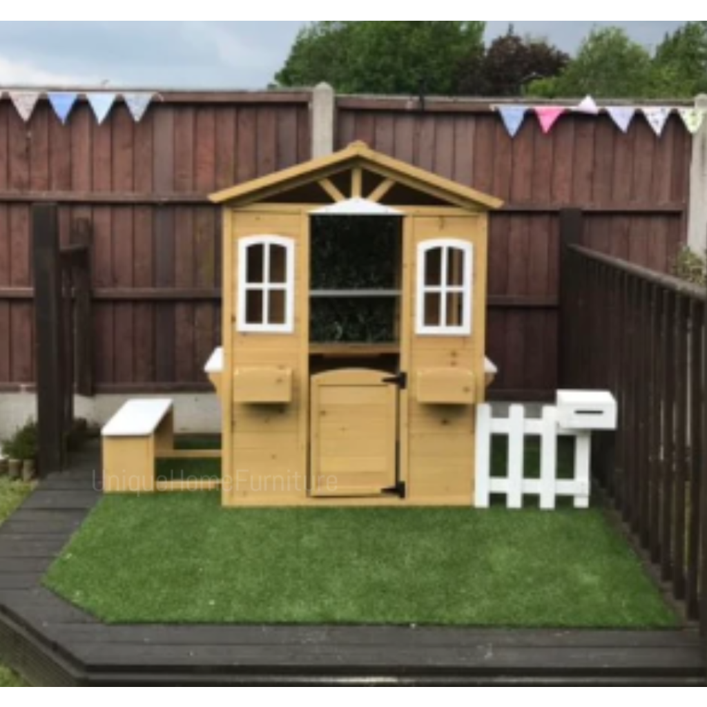 Wooden Kids Playhouse Outdoor Wendy Tree House Garden Bench Cottage ...