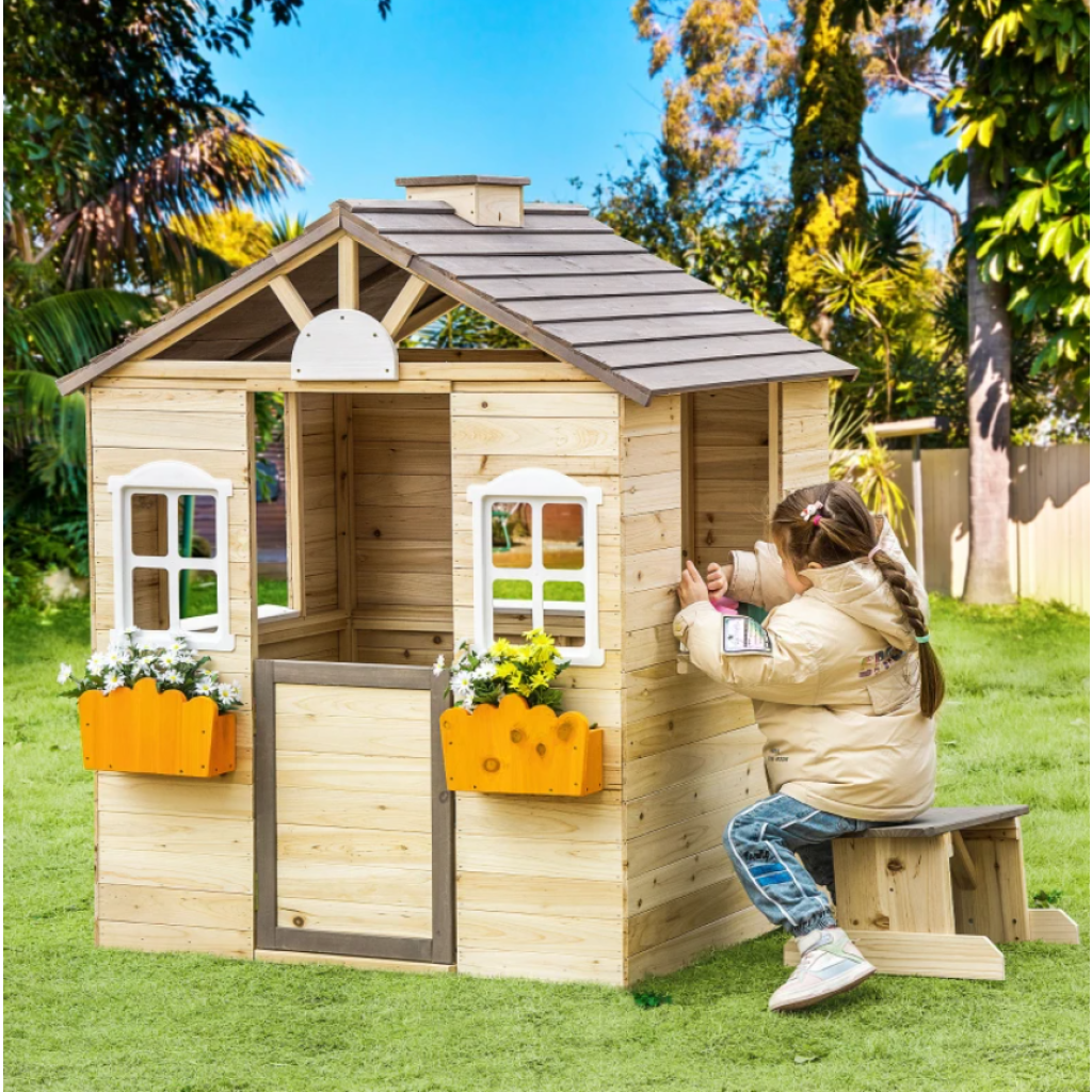 Wooden Kids Playhouse Outdoor Children Playcentre Garden Cottage Wendy ...