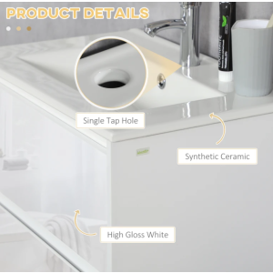 Bathroom Vanity Unit Modern White High Gloss 2 Drawers Under Sink Basin Cabinet - Image 5