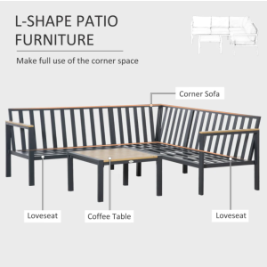 Metal Garden Set Large Corner Sofa Cushions Patio Coffee Table Lounge Furniture - Image 3