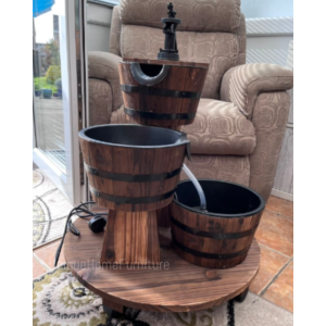 Outdoor Water Pump Large Barrel Fountain Wooden Garden Patio Waterfall Cascade - Image 3