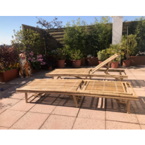 Wooden Sun Lounger Rustic Solid Bamboo Wood Garden Recliner Patio Day Bed Chair - Image 3