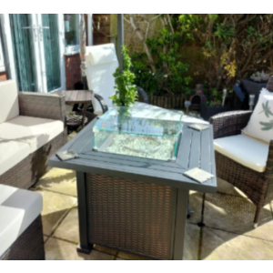 Large Fire Pit Outdoor Garden Furniture Patio Flame Heater Gas Rattan Glass Lid - Image 2