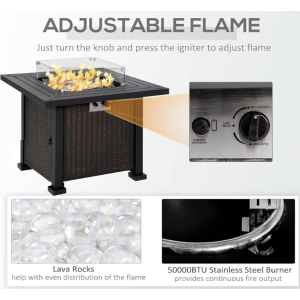 Large Fire Pit Outdoor Garden Furniture Patio Flame Heater Gas Rattan Glass Lid - Image 7