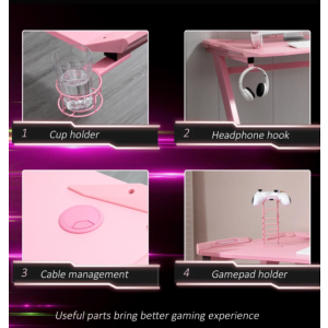 Girls Gaming Desk Pink Racing Computer Workstation Kids Home Office Study Table - Image 2