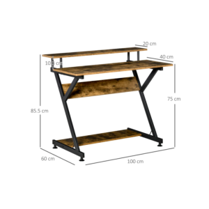Rustic Computer Desk Home Office Workstation Vintage Industrial Writing Shelf - Image 3