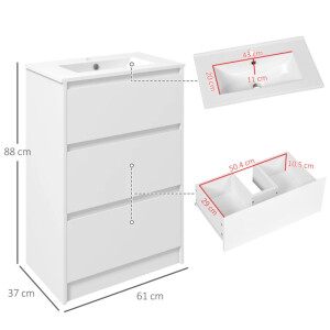 Bathroom Vanity Unit Modern White High Gloss 2 Drawers Under Sink Basin Cabinet - Image 3