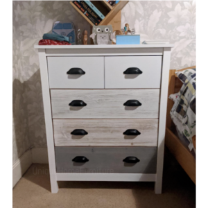 Retro Chest Drawers White Shabby Chic Sideboard Rustic Wooden Storage Cabinet - Image 2