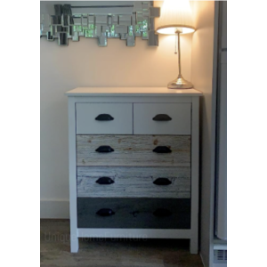 Retro Chest Drawers White Shabby Chic Sideboard Rustic Wooden Storage Cabinet - Image 4
