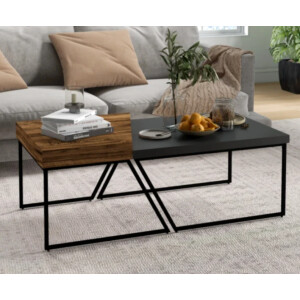 Modern Coffee Table Rustic Metal Set 2 Side End Tables Vintage Industrial Room - Image 3