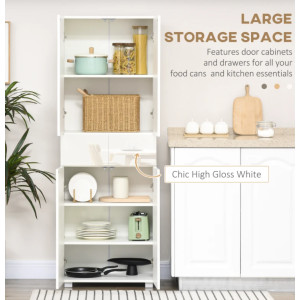 Tall Storage Cupboard High Gloss Cabinet Large Kitchen Pantry Shelf Dresser Unit - Image 2