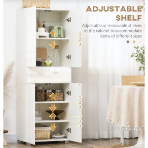 Tall Storage Cupboard High Gloss Cabinet Large Kitchen Pantry Shelf Dresser Unit - Image 3