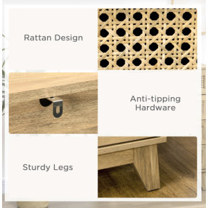 Rustic Chest Drawers Rattan Style Sideboard Large Storage Cabinet Wooden Dresser - Image 5