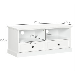 White TV Stand Shabby Chic Media Storage Cabinet Country Wood Drawer Shelf Unit - Image 5
