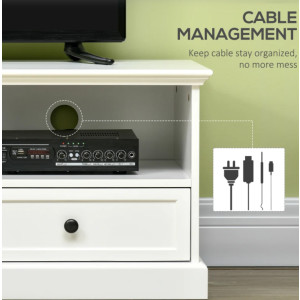 White TV Stand Shabby Chic Media Storage Cabinet Country Wood Drawer Shelf Unit - Image 4