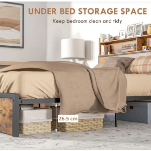 Large Bed Frame King Size Bedroom Furniture Rustic Metal Industrial Headboard - Image 5