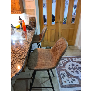 Vintage Bar Stools Industrial Chairs Set 2 Rustic Metal Breakfast Padded Seat - Image 3