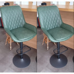Modern Bar Stools PU Leather Seat Set 2 Swivel Upholster Padded Breakfast Chair Green