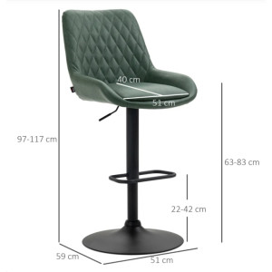 Modern Bar Stools PU Leather Seat Set 2 Swivel Upholster Padded Breakfast Chair Green - Image 3