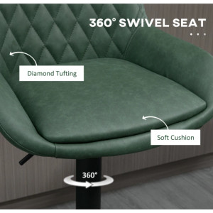 Modern Bar Stools PU Leather Seat Set 2 Swivel Upholster Padded Breakfast Chair Green - Image 4